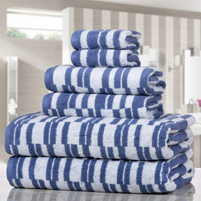 6-Piece: CP Stratus Stripe Quick Dry Towel Set - Blue - Bath