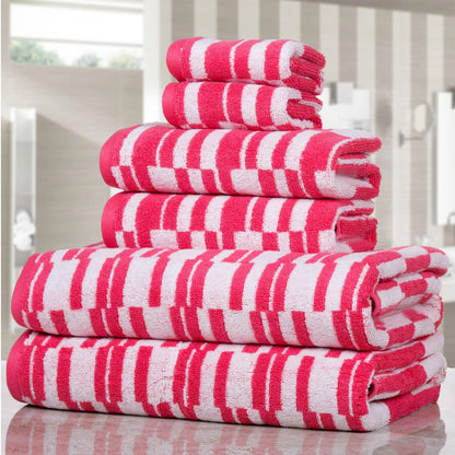 6-Piece: CP Stratus Stripe Quick Dry Towel Set - Pink - Bath