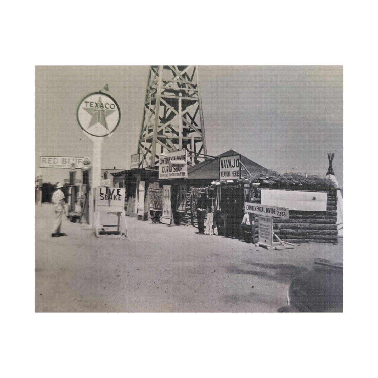 Texaco Station Continental Divide Satin Canvas, Stretched