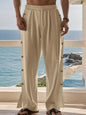 Men's Full Size Side Button Wide Leg Pants Plus Size - Khaki -