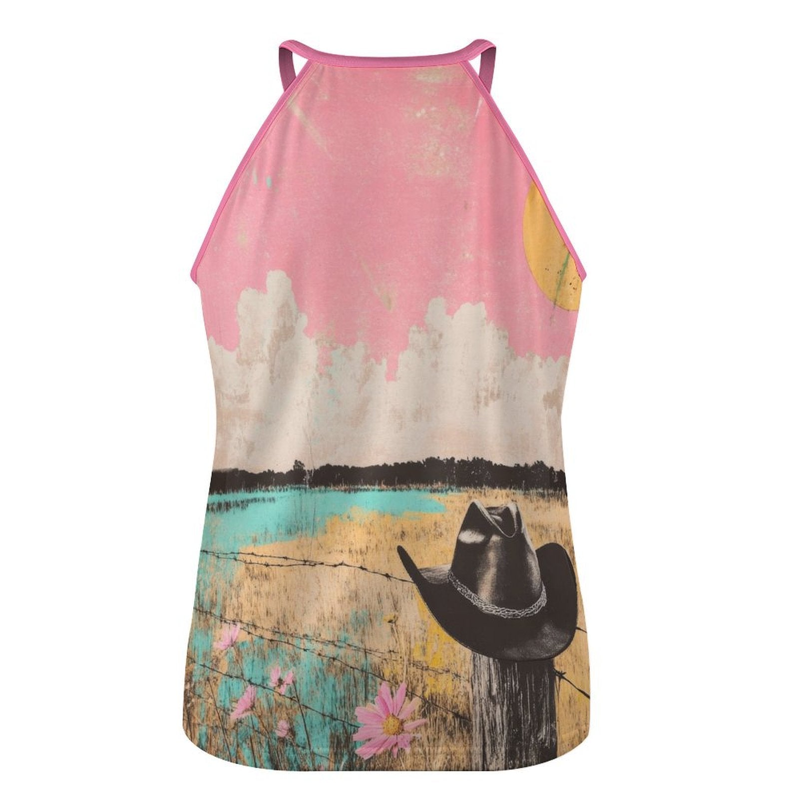 Baha Ranch Cowgirl on the Moon Retro Pop Western Tank Top - - Tanks & Camis
