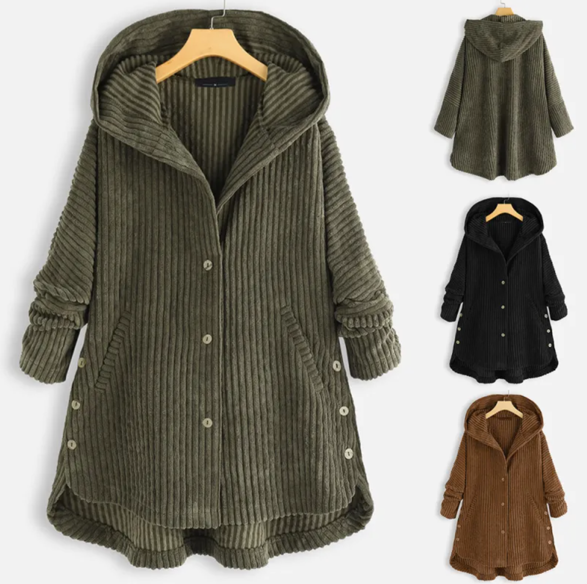 Loose Plus Size Retro Corduroy Coat - - coat