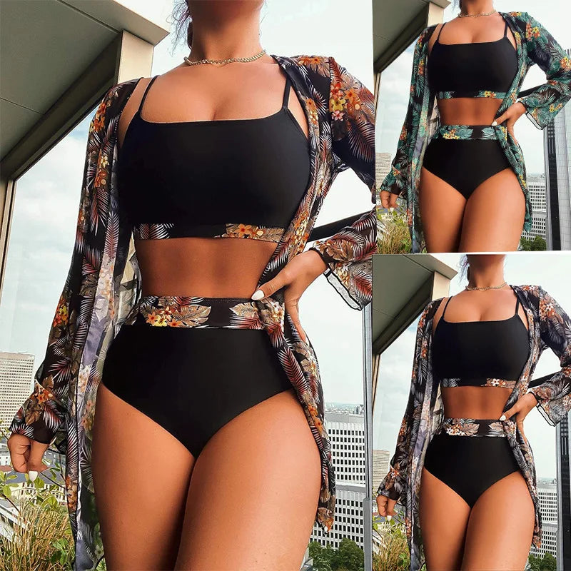 3 Piece Set Long Sleeve Cover Up Swimwear