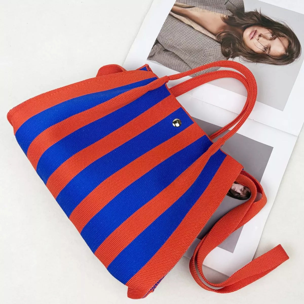 Striped Adjustable Strap Crossbody Bag - -