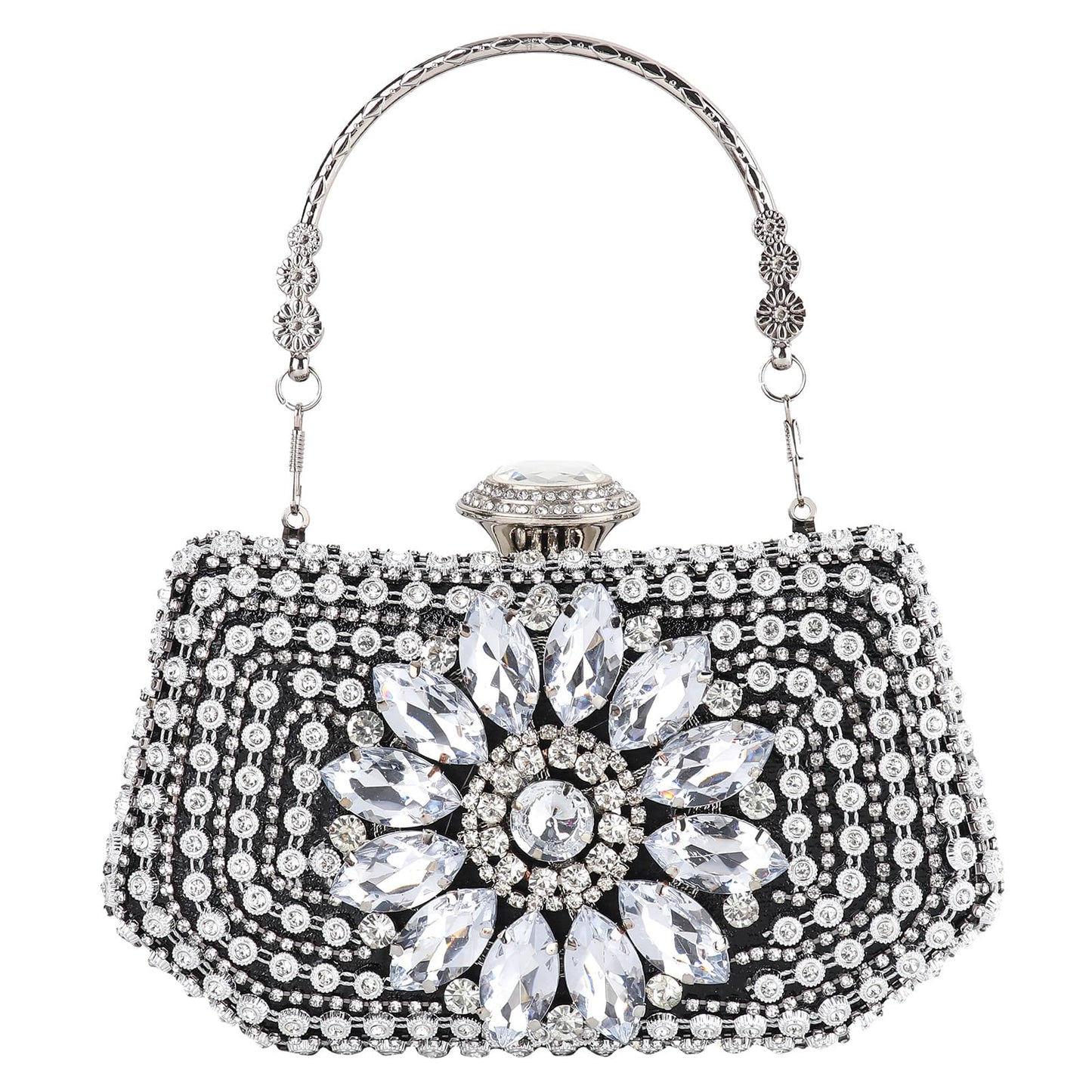GlamourNite Rhinestone Clutch for Women - #2313-black - handbag