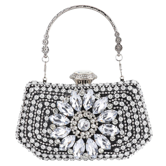 GlamourNite Rhinestone Clutch for Women - #2313-black - handbag