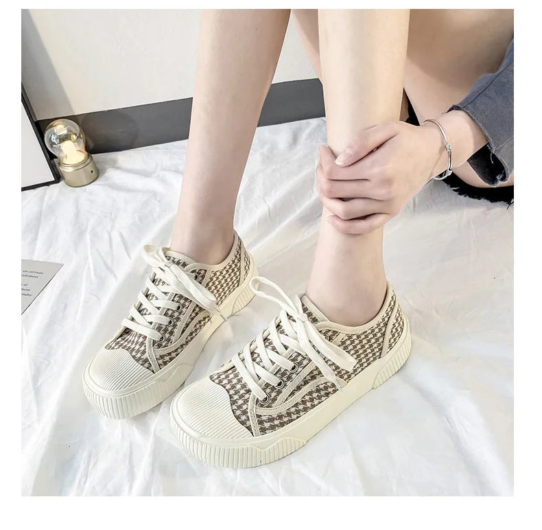 Cookie Canvas Shoes Female Check Cloth Shoes