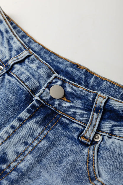 High-Waisted Wide-Leg Cuffed Jeans - -