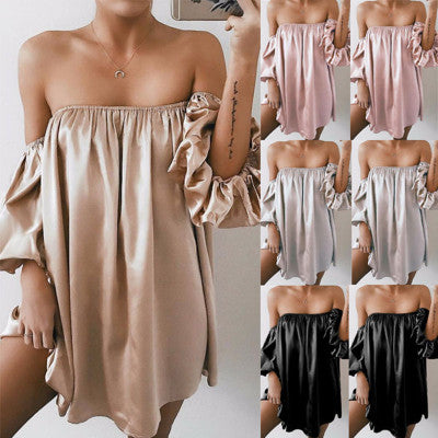 New Womens Off-Shoulder Loose Casual Dress - - dress
