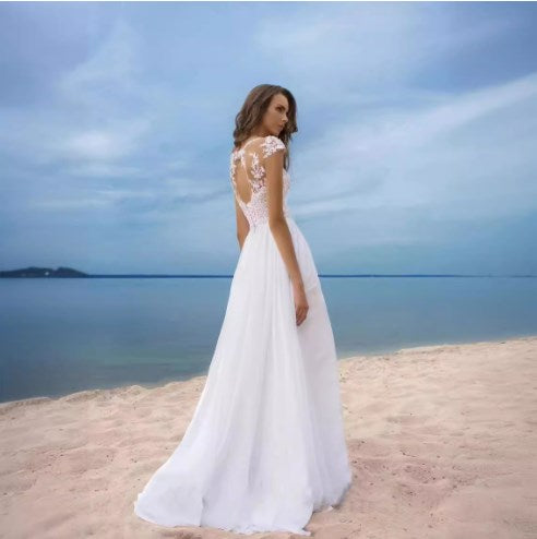 Lace Beaded Deep V Dress and Lace Gown - - dress
