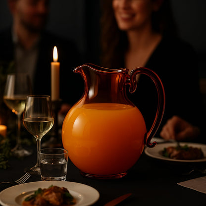 Italian Design Amber Glass Jug Mouth-Blown Venetian Pitcher 750ml Handmade Murano - - jug