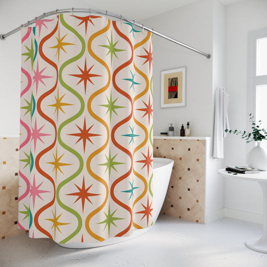Colorful Retro Star Shower Curtain - 71" × 74" - Home Decor