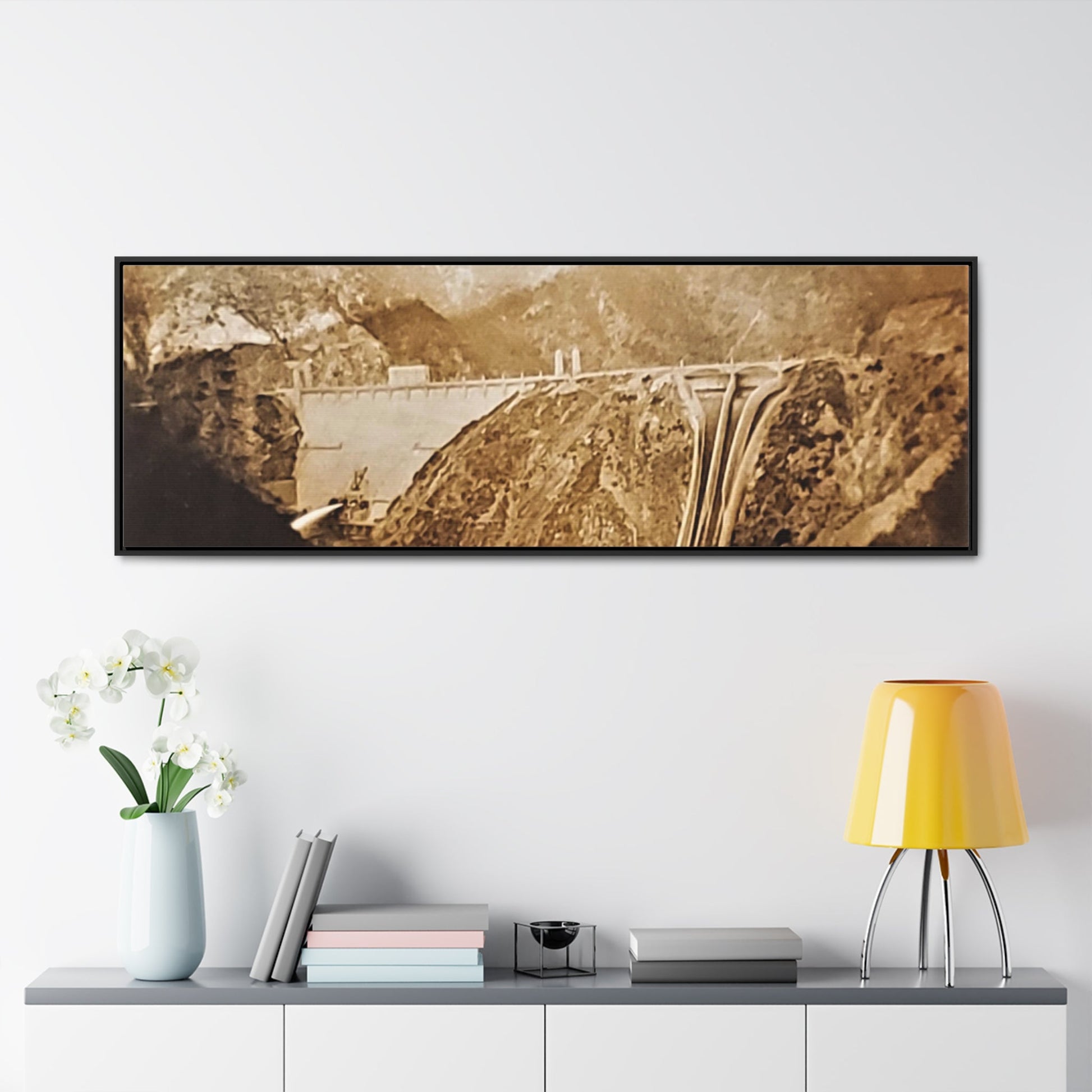 Back View Morris Dam Spillway Gallery Canvas Wraps Horizontal Frame - 60″ x 20″ Black 1.25" - Canvas