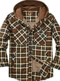 Men's Snap Down Plaid Flannel Hooded Jacket - Brown -