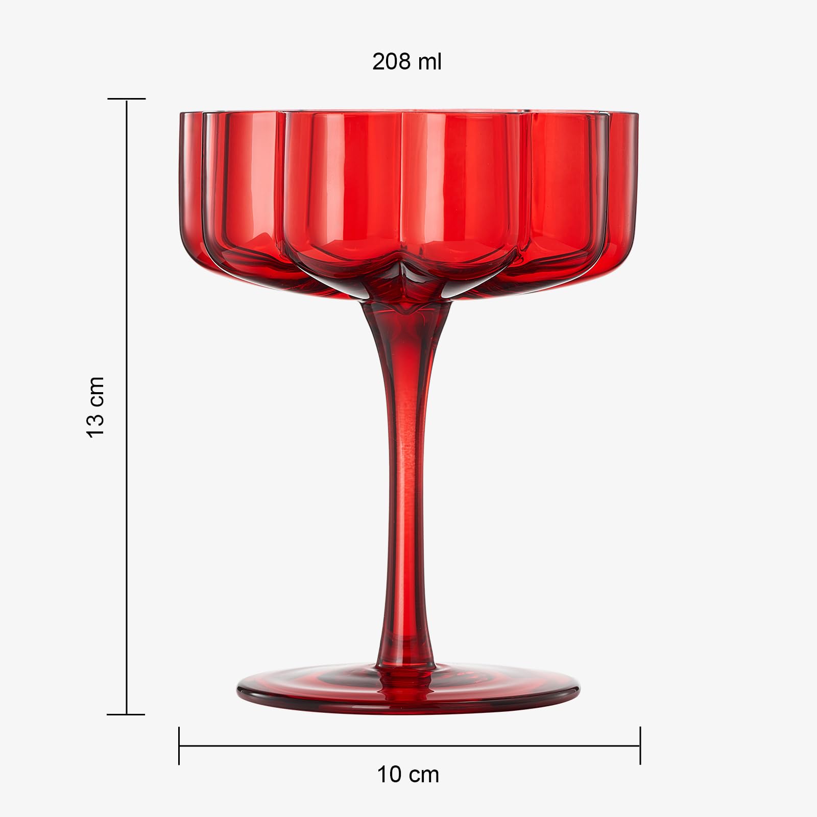 Red Flower Vintage Wavy Glass Coupes Martini Champagne & Cocktail Coupes - Set of 2 - - Wine Glasses