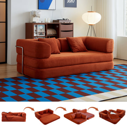 Sofa Bed Convertible 5-in-1 Corduroy Red Floor Steel Frame 74.8 In- NIKKI CASA- {{Product type}}