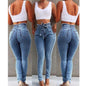 Denim Jeans Solid Color High Waist Long Pencil Pants Slim Jeans