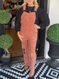Distressed Wide Leg Corduroy Overalls - Orange -