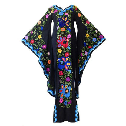 Long Sleeve Ladies O Neck Floral Maxi Casual Dress With Kimono Sleeve