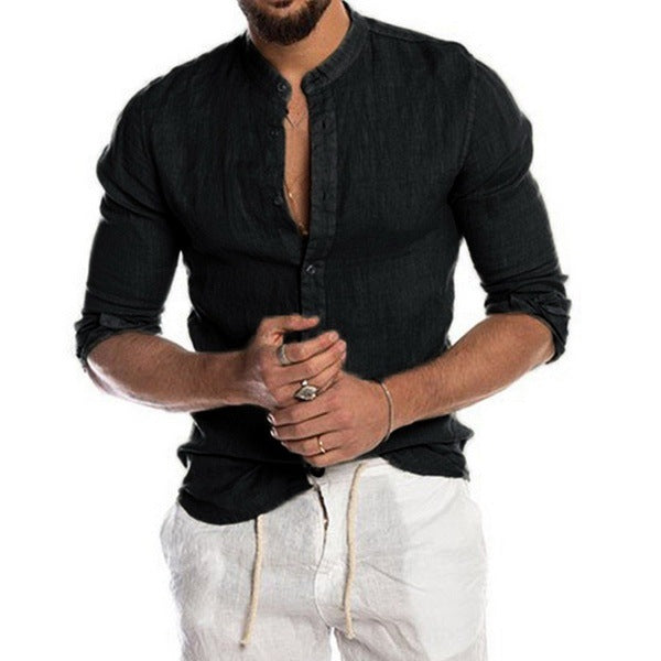 Men's Casual Blouse Cotton Linen Shirt Loose Tops Short Sleeve Shirt