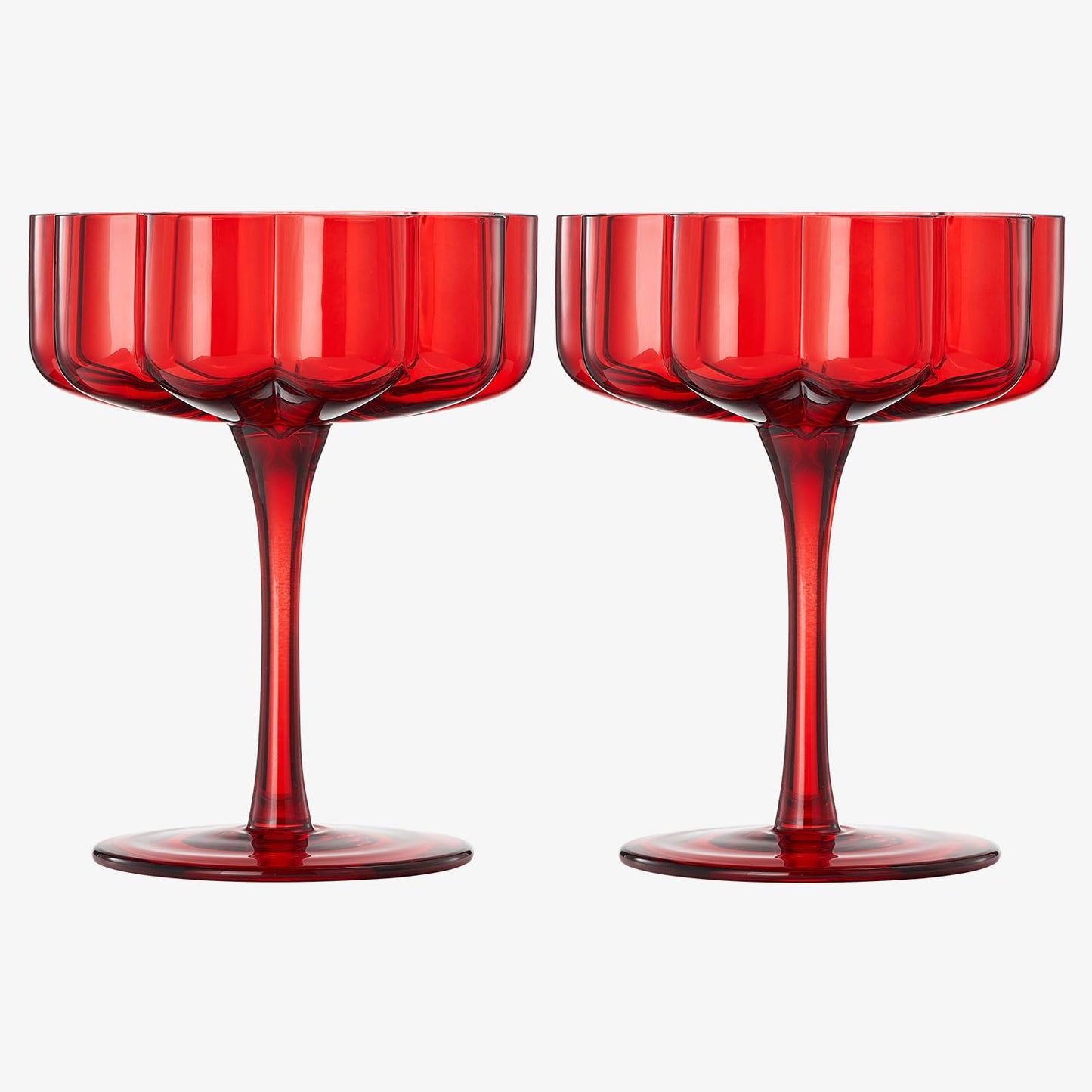 Red Flower Vintage Wavy Glass Coupes Martini Champagne & Cocktail Coupes - Set of 2 - - Wine Glasses