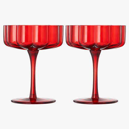 Red Flower Vintage Wavy Glass Coupes Martini Champagne & Cocktail Coupes - Set of 2 - - Wine Glasses