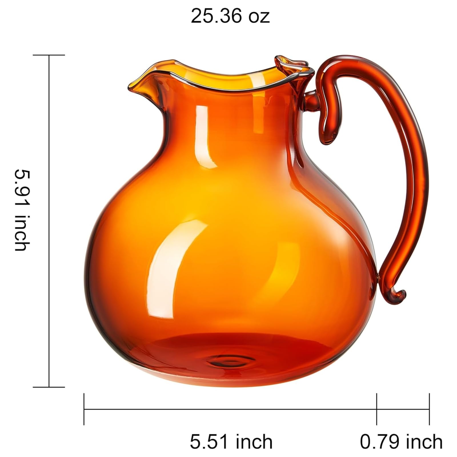 Italian Design Amber Glass Jug Mouth-Blown Venetian Pitcher 750ml Handmade Murano - - jug