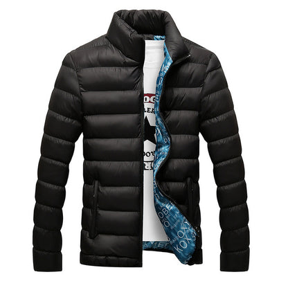 Mens Winter Coat with Standing Collar and Down Filling - Black M - coat