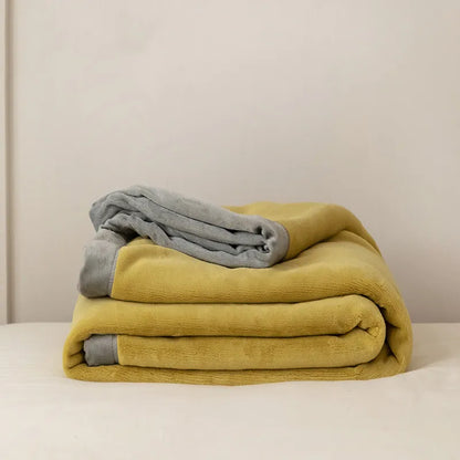 Simple Japanese Style Plain Milk Velvet Casual Blanket - Yellow grey 2x2.3 - blanket