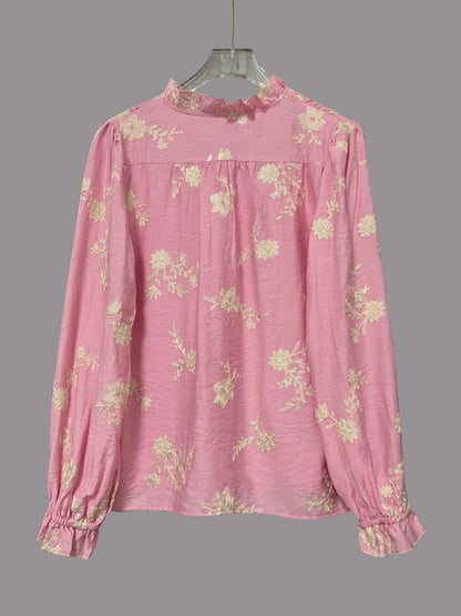 Flower Button Up Long Sleeve Shirt - -