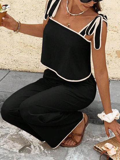 Tie Shoulder Cami and Wide Leg Pants Set- Shopimist- {{Product type}}