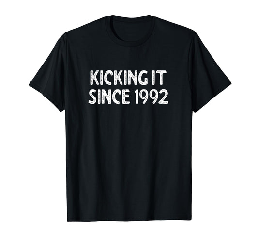 Kicking It Since 1992 Funny Soccer T-Shirt - Novelty Apparel Men Women - - Clothing