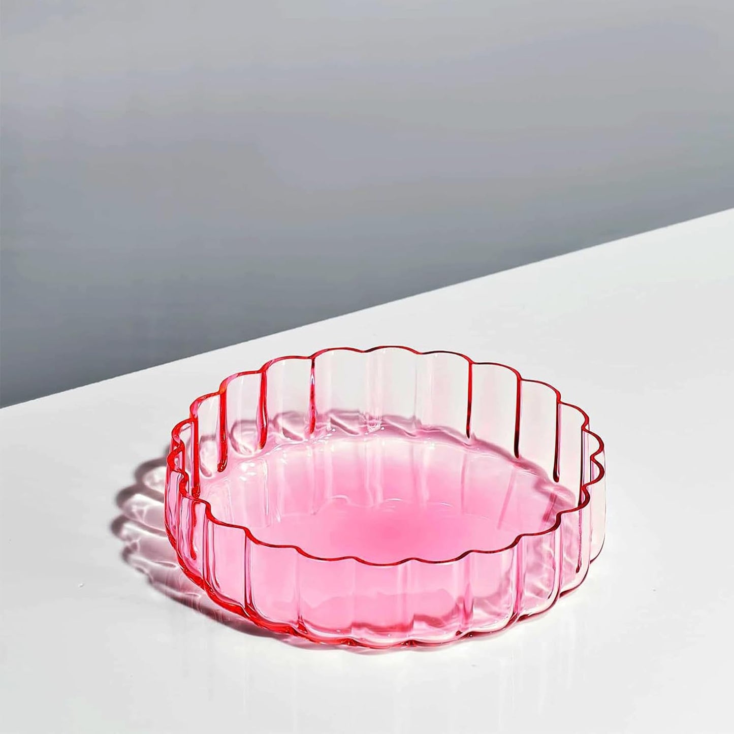 Khen Glass Flower Wave Colored Plates | Set of 2 | Blush Pink Green - -