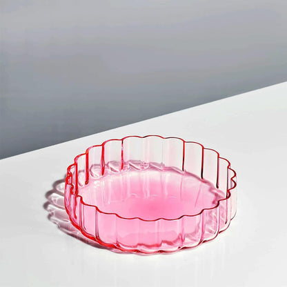 Khen Glass Flower Wave Colored Plates | Set of 2 | Blush Pink Green - -