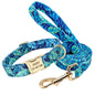 Printed Dog Collar and Leash Set Blue Set Large