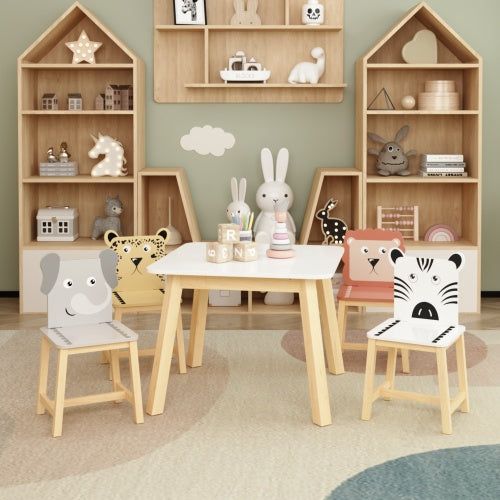 Solid Wood Childrens Table And Chair 5-piece Set - -