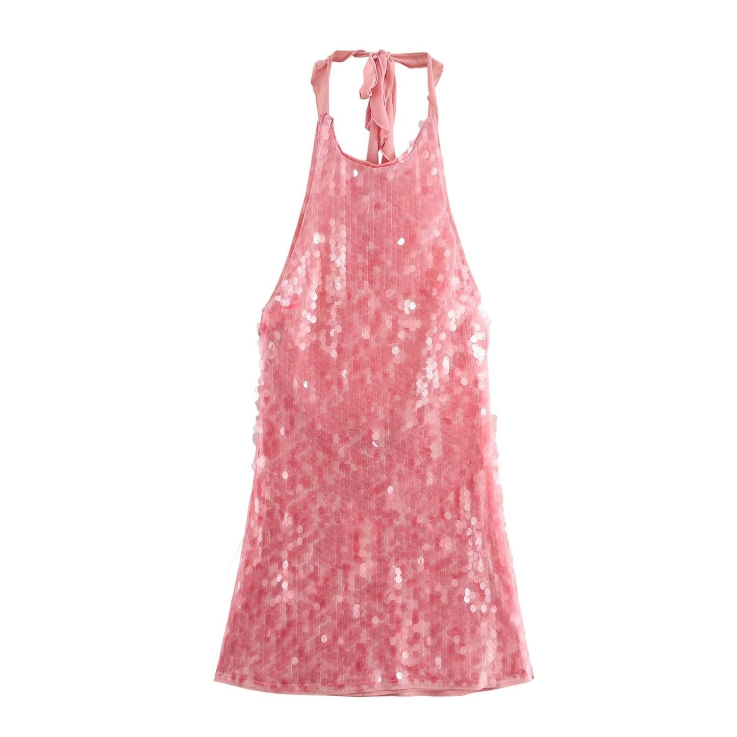 Beaded Halter Mini Dress - Picture Color M - dress