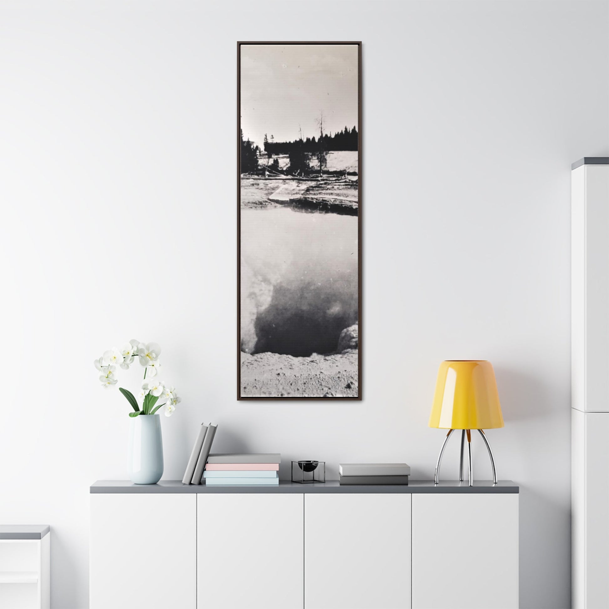 Morning Glory Pool Yellowstone Gallery Canvas Wraps Vertical Frame - 20″ x 60″ Premium Gallery Wraps (1.25″) Walnut - Canvas