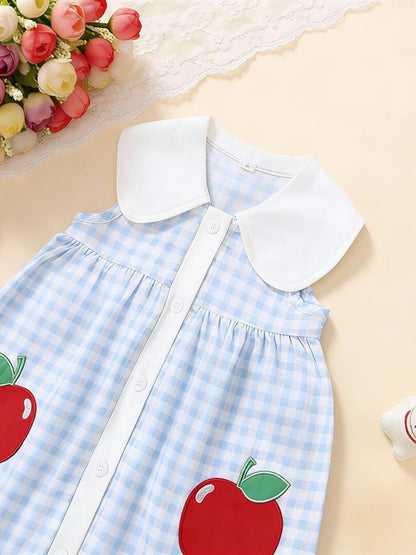 Children's Fruit Embroidered Sleeveless Plaid Dress - -