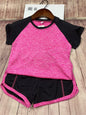 Kids Fitness T-shirt and Gym Shorts Pink Kid Height 120cm