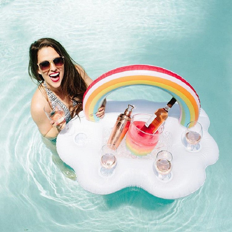 Inflatable Rainbow Cloud Cup Holder for Pool Use - - pool float