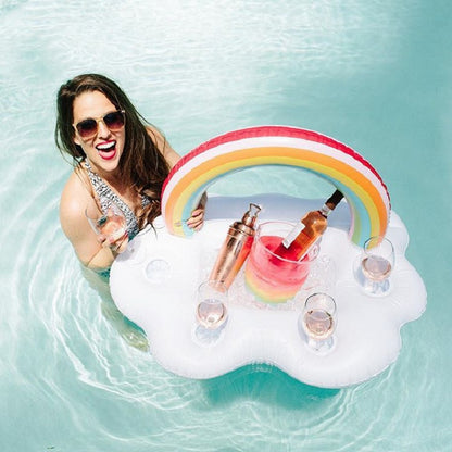 Inflatable Rainbow Cloud Cup Holder for Pool Use - - pool float