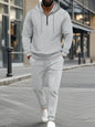 Men's Full Size Waffle-Knit Half Zipper Hoodie and Pants Set Plus Size - Gray -