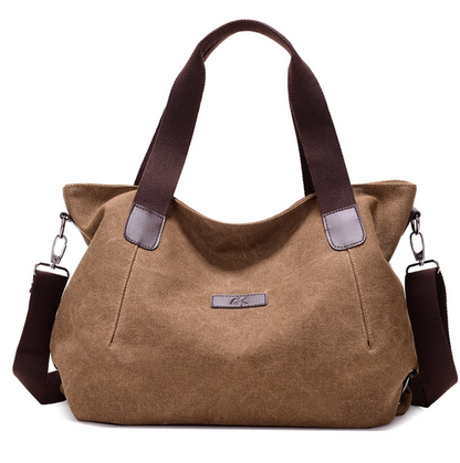 Versatile Canvas Womens Shoulder Tote Bag - Coffee Brown - handbag