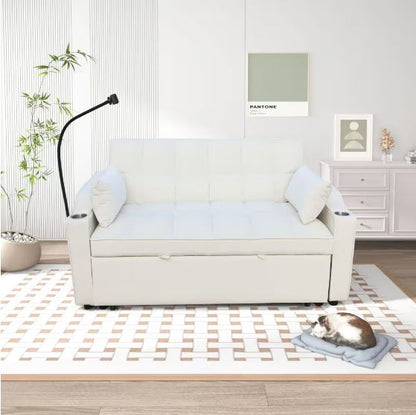 Modern Velvet Double Sofa Bed With Pull-out Bed 3-in-1 Convertible Sofa Bed - - sofa bed