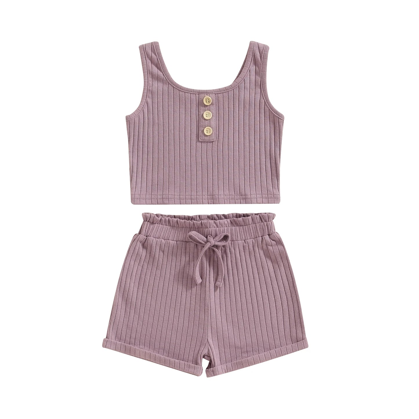 Solid Color Tank and Ribbed Drawstring Shorts Set purple