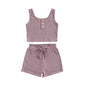 Solid Color Tank and Ribbed Drawstring Shorts Set purple