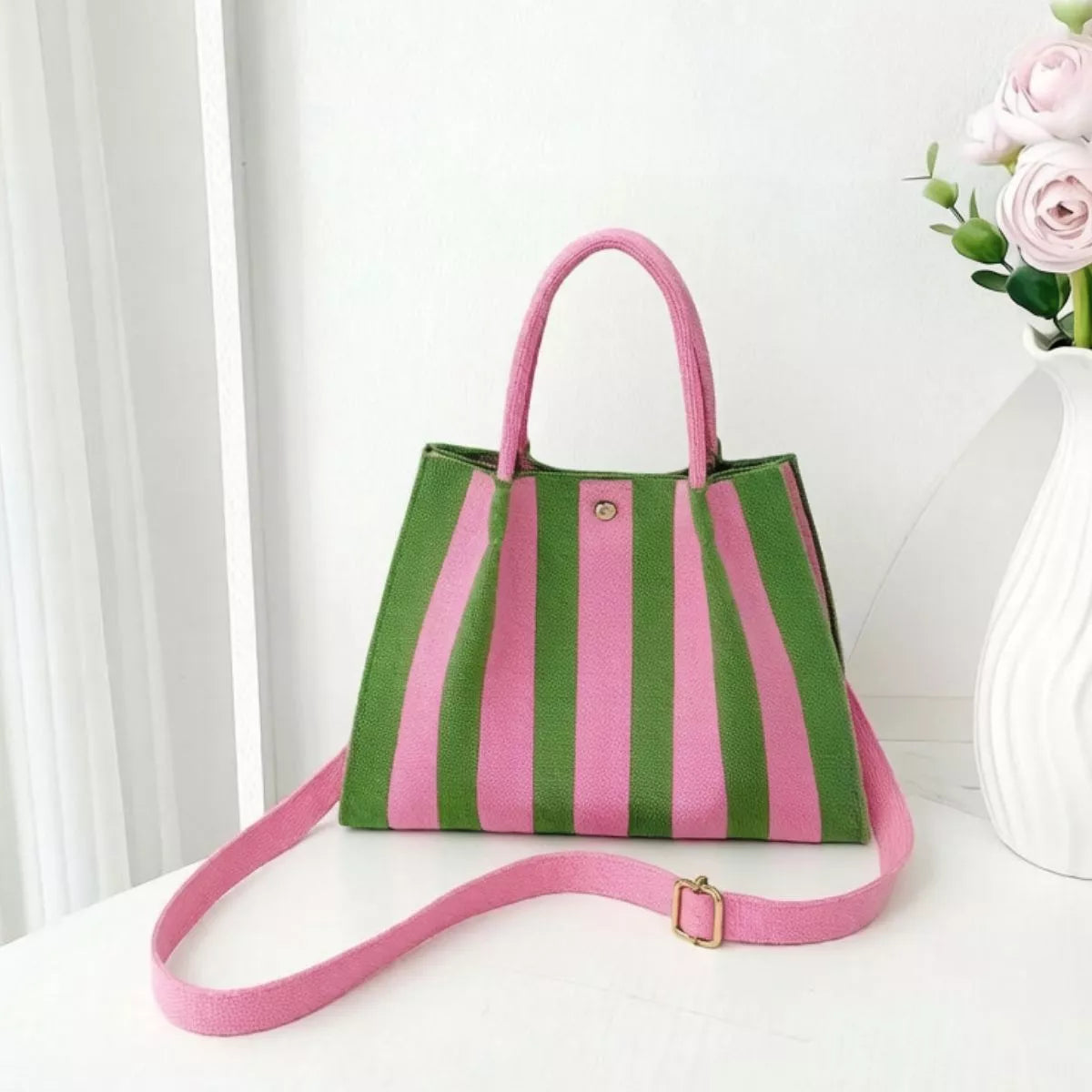 Striped Adjustable Strap Crossbody Bag - Green onesize -