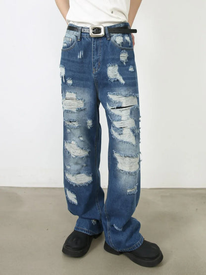 Men's Distressed Jeans with Pockets - Medium -