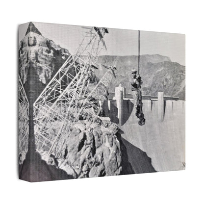 Suspended Boulder Dam Worker Satin Canvas Stretched
